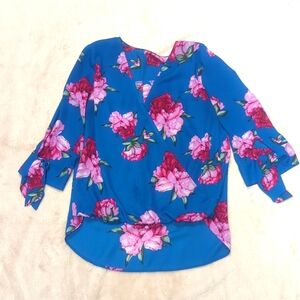 Allan Surplice Tie Sleeve High Low Blouse